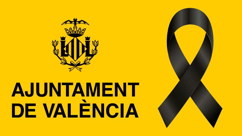 Logo del Ayuntamiento de Valencia con el lazo negro, en recuerdo de las víctimas de la dana. / EPDA